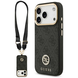 Husa pentru iPhone 17 Pro, Guess 4G Strass Logo cu Big Strap Metal Button MagSafe (GUHMP17LP4G4DCSK), negru