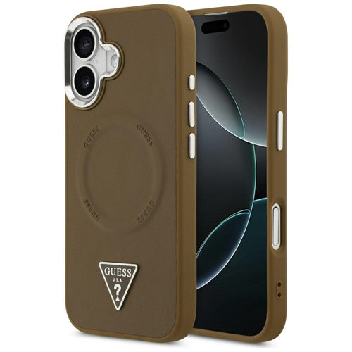 Husa pentru iPhone 17, Guess Hardcase Triangle Logo MagSafe (GUHMP17SPSDTSCMW), maro