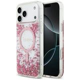 Husa pentru iPhone 17 Pro Max, Guess Resin Bottom Glitter MagSafe (GUHMP17XRGRGEP), roz