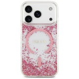 Husa pentru iPhone 17 Pro, Guess Resin Bottom Glitter MagSafe (GUHMP17LRGRGEP), roz