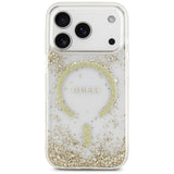 Husa pentru iPhone 17 Pro, Guess Resin Bottom Glitter MagSafe (GUHMP17LRGRGED), auriu