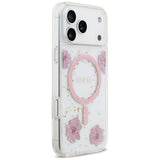 Husa pentru iPhone 17 Pro, Guess Resin Flowers and Glitter MagSafe (GUHMP17LRBFGFGMP), roz