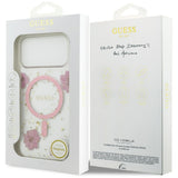 Husa pentru iPhone 17 Pro, Guess Resin Flowers and Glitter MagSafe (GUHMP17LRBFGFGMP), roz