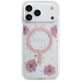 Husa pentru iPhone 17 Pro, Guess Resin Flowers and Glitter MagSafe (GUHMP17LRBFGFGMP), roz