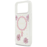 Husa pentru iPhone 17 Pro, Guess Resin Flowers and Glitter MagSafe (GUHMP17LRBFGFGMP), roz
