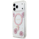 Husa pentru iPhone 17 Pro, Guess Resin Flowers and Glitter MagSafe (GUHMP17LRBFGFGMP), roz