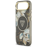 Husa pentru iPhone 17 Air, Guess IML Metal Glitter Flowers Triangle MagSafe (GUHMP17MHFLPEDK), negru