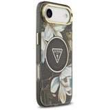 Husa pentru iPhone 17 Air, Guess IML Metal Glitter Flowers Triangle MagSafe (GUHMP17MHFLPEDK), negru