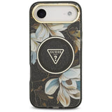 Husa pentru iPhone 17 Air, Guess IML Metal Glitter Flowers Triangle MagSafe (GUHMP17MHFLPEDK), negru