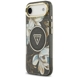 Husa pentru iPhone 17 Air, Guess IML Metal Glitter Flowers Triangle MagSafe (GUHMP17MHFLPEDK), negru