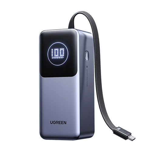 Baterie externa UGREEN PB723 (55365B), cu Integrat USB-C cable, USB, Type-C, Afisaj digital, 20000mAh, 130W, gri