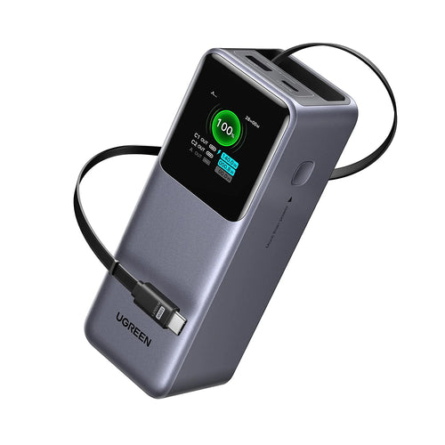 Baterie externa UGREEN PB726 (55987B), cu Integrat USB-C cable, USB, Type-C, Afisaj digital, 20000mAh, 165W, gri