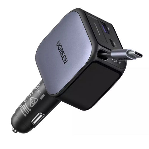 Incarcator auto UGREEN EC603 (55909B), cu Retractabil USB-C Cable, Dual port, 90W, Incarcare rapida, 70cm, negru