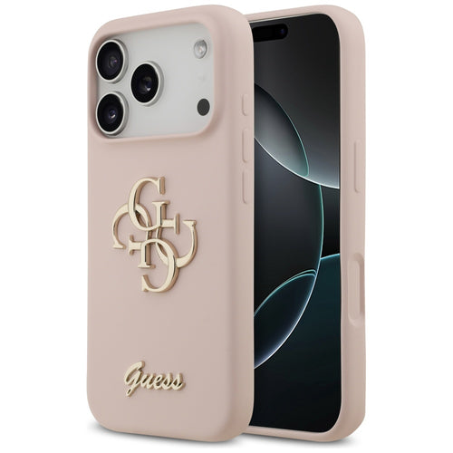 Husa pentru iPhone 17 Pro, Guess Silicone Big 4G Script (GUHCP17LSC4GSMP), roz deschis