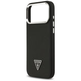 Husa pentru iPhone 17 Pro Max, Guess Grained Triangle Logo MagSafe (GUHMP17XPGTSPSK), negru