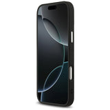 Husa pentru iPhone 17 Pro Max, Guess Grained Triangle Logo MagSafe (GUHMP17XPGTSPSK), negru