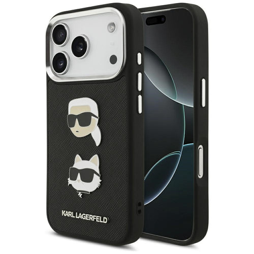 Husa pentru iPhone 17 Pro, Karl Lagerfeld Hardcase Grained K&C Heads Pins and Logo (KLHCP17LPSFDHPOK), negru