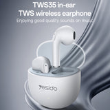 Casti wireless Yesido (TWS35), cu Microfon, Bluetooth 5.3, Semi-in-ear Design, 250mAh, alb