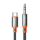 Cablu audio Mcdodo (CA-0900), Type-C to Jack 3.5mm, Coil Design, Nylon Braided, 1.8m, negru;gri;portocaliu