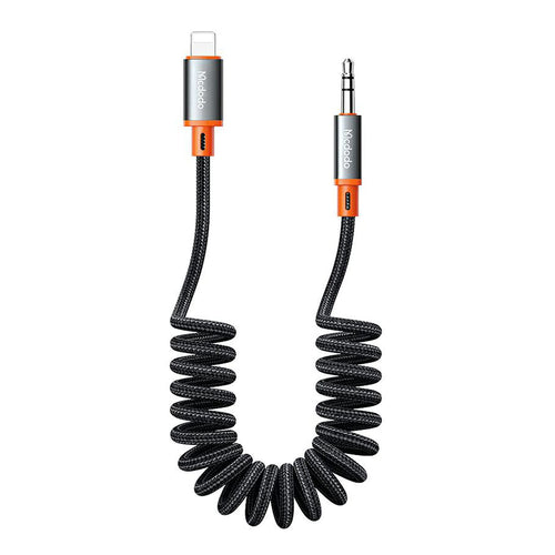 Cablu audio Mcdodo (CA-0890), Lightning to Jack 3.5mm, Coil Design, Nylon Braided, 1.8m, negru;gri;portocaliu