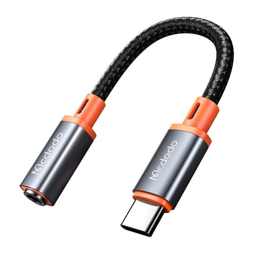 Adaptor Mcdodo, Audio ca 7561 Type-C Male to Jack 3 5mm Female Nylon Braided 0 11m Koff A3d2de, Negru