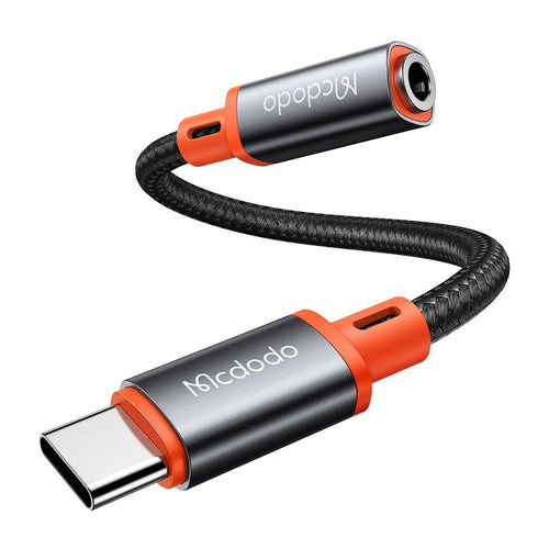 Adaptor Mcdodo, Audio ca 7561 Type-C Male to Jack 3 5mm Female Nylon Braided 0 11m Koff A3d2de, Negru