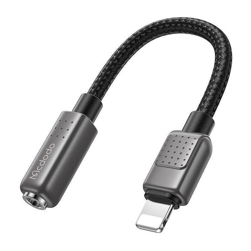 Adaptor Mcdodo, Audio ca 5010 Lightning Male to Jack 3 5mm Female Nylon Braided 0 11m Koff A3d2de, Negru