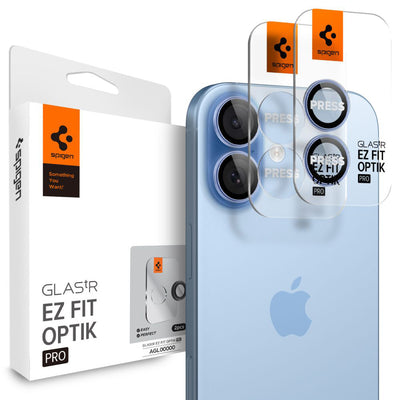 Folie de protectie pentru iPhone 16, Spigen (2 pack) Optik.tR EZ Fit Pro Camera Glass (AGL10129)