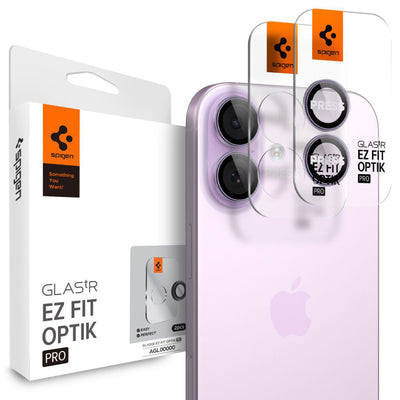 Folie de protectie pentru iPhone 16, Spigen (2 pack) Optik.tR EZ Fit Pro Camera Glass (AGL10127)
