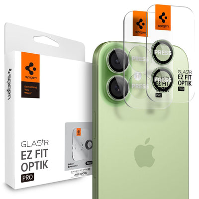 Folie de protectie pentru iPhone 16, Spigen (2 pack) Optik.tR EZ Fit Pro Camera Glass (AGL10128)