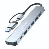 Hub USB Techsuit Docking station DataBridge 7 in 1 (H6), USB, Type-C to USB 3.0, 4x USB 2.0, 2x Type-C, gri