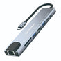 Hub USB Techsuit Docking station NetBridge 8 in 1 (H2), Type-C to 2x Type-C, 2x USB, HDMI, RJ45, TF/SD, 4K@30Hz, PD87W, gri