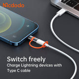 Adaptor Mcdodo Adapter (OT-0510), cu Silicon Hook, Aluminium Alloy, Type-C to Lightning, 36W Portabil Design, Gri
