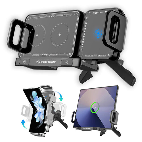 Suport auto Techsuit Premium cu Incarcare Wireless ModoDock (SW1), pentru Grila ventilatie, 90A° Intelligent Rotatie, 15W, negru