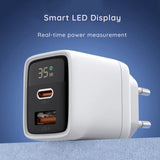 Incarcator retea Techsuit LEDChargX (CH3), Type-C, USB, GaN Technology, Incarcare rapida, Afisaj LED, PD35W, alb