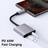 Adaptor Mcdodo Audio Adapter Wales Series (CA-5050), Type-C to Type-C, DC 3.5mm, Aluminum Alloy, Nylon, PD60W, 12.5cm
