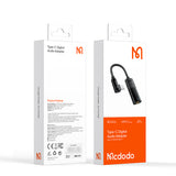 Adaptor Mcdodo Audio Adapter (CA-1880), Type-C to Type-C, 3.5mm, PD60W Charging+ Music Play+call Function, 0.1m, Gri