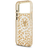Husa pentru iPhone 17 Pro Max, Guess Leopard Glitter MagSafe (GUHMP17XHLEGTGLW), maro