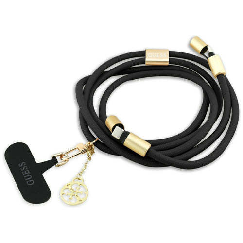 Cablu Guess de date Cbdy 4G Charm (GUCCUCNY4GDK), USB-C to USB-C, Incarcare rapida, Reglabil Strap, Protective Cap, 1.5m, negru
