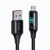 Cablu Mcdodo de date (CA-1070), USB 2.0 to Micro-USB, cu Afisaj digital, Nylon Braided, Aliaj aluminiu, 3A, 1.2m, negru