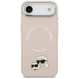 Husa pentru iPhone 17 Air, Karl Lagerfeld Leather Karl & Choupette Pins MagSafe (KLHMP17MPSMLRKCP), roz