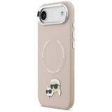 Husa pentru iPhone 17 Air, Karl Lagerfeld Leather Karl & Choupette Pins MagSafe (KLHMP17MPSMLRKCP), roz