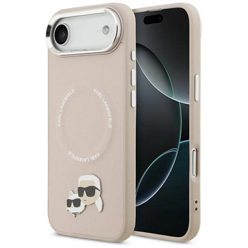 Husa pentru iPhone 17 Air, Karl Lagerfeld Leather Karl & Choupette Pins MagSafe (KLHMP17MPSMLRKCP), roz