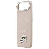 Husa pentru iPhone 17 Air, Karl Lagerfeld Leather Karl & Choupette Pins MagSafe (KLHMP17MPSMLRKCP), roz