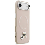 Husa pentru iPhone 17 Air, Karl Lagerfeld Leather Karl & Choupette Pins MagSafe (KLHMP17MPSMLRKCP), roz