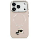 Husa pentru iPhone 17 Pro, Karl Lagerfeld Leather Karl & Choupette Pins MagSafe (KLHMP17LPSMLRKCP), roz