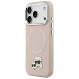 Husa pentru iPhone 17 Pro, Karl Lagerfeld Leather Karl & Choupette Pins MagSafe (KLHMP17LPSMLRKCP), roz