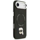 Husa pentru iPhone 17 Air, Karl Lagerfeld Leather Karl Pin MagSafe (KLHMP17MPSMLRKLK), negru