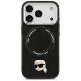 Husa pentru iPhone 17 Pro, Karl Lagerfeld Leather Karl Pin MagSafe (KLHMP17LPSMLRKLK), negru