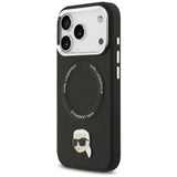 Husa pentru iPhone 17 Pro, Karl Lagerfeld Leather Karl Pin MagSafe (KLHMP17LPSMLRKLK), negru
